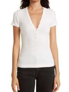 Citizens of Humanity Simette Ribbed Henley Top Cream Ivory Size XL